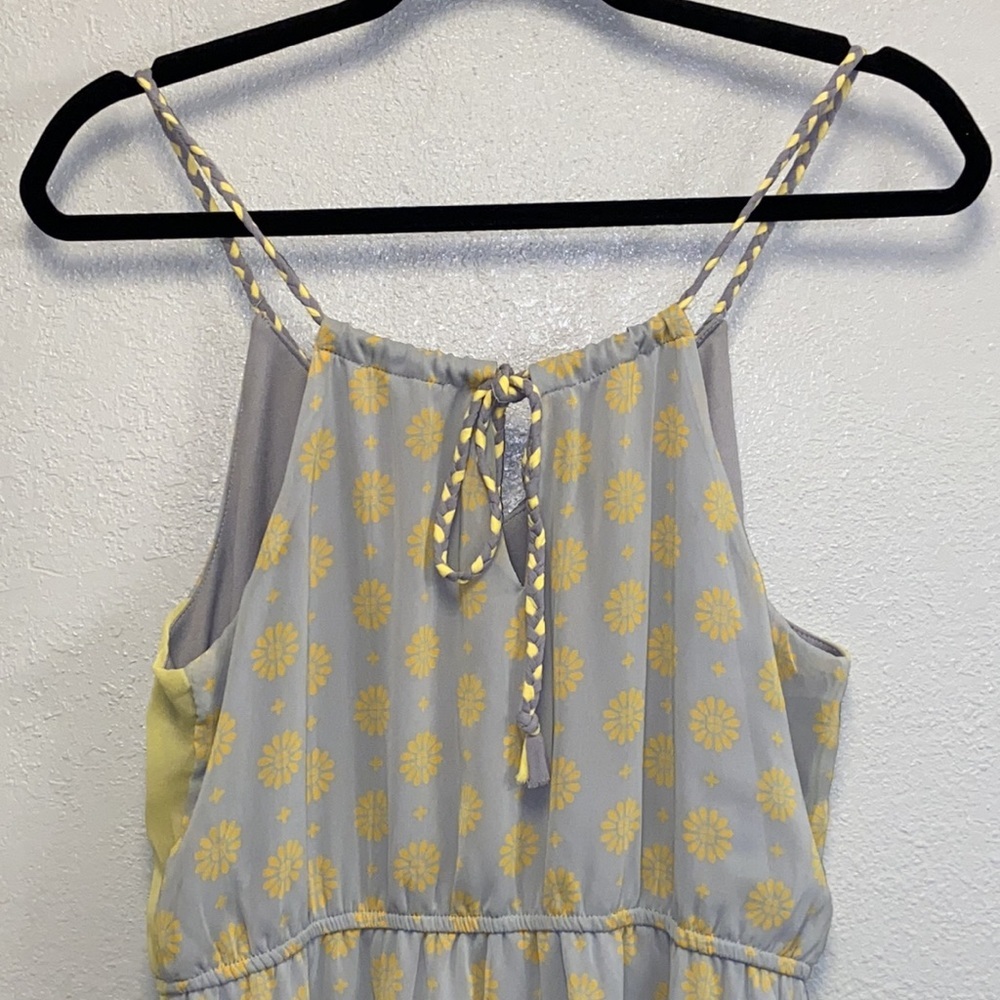 Esley NWT Yellow Gray Daisy Print Spaghetti Straps Pockets Elastic Waist Dress - Picture 8 of 13